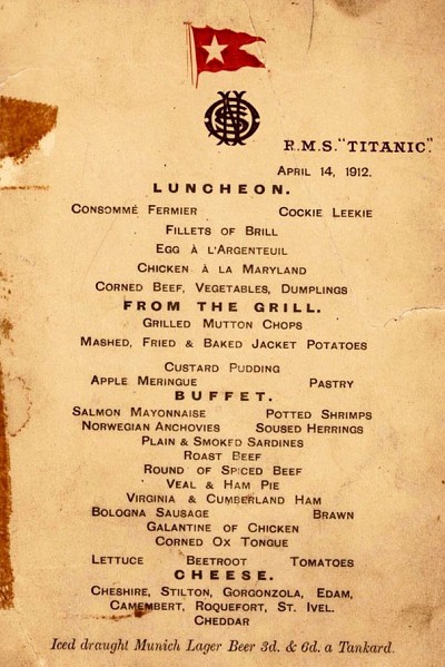 Bí ẩn Thực Đơn Cuối Cùng Trên Tàu Titanic Bí ẩn Thực Đơn Cuối Cùng Trên Tàu Titanic